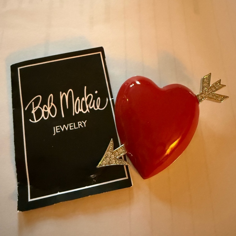 Vintage Bob Mackie Red Heart Brooch Rhinestone Arrow Signed